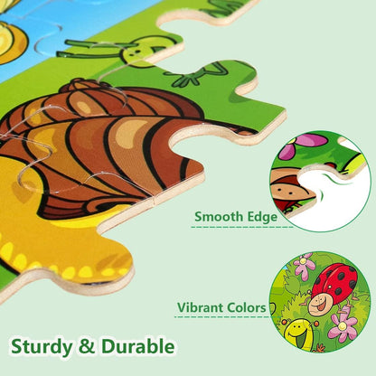 Wooden Puzzles for Kids Ages 3-5, 24 Piece Colorful Learning Toys for Toddler Children - Educational for Boys and Girls (6 Puzzles)