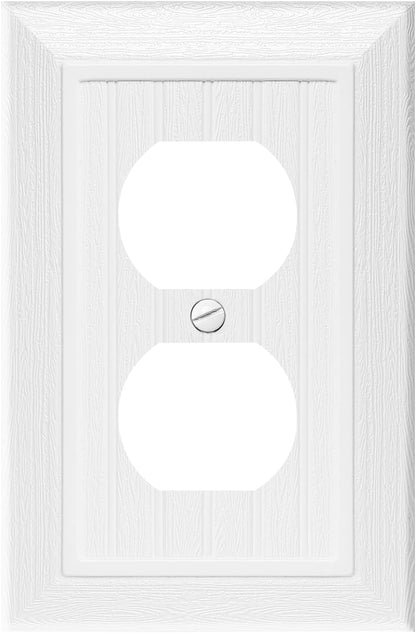 Modern Decorative Wall Plate Switch Plate Outlet Cover, Vintage Retro Wood Grain Design(Single Duplex-10 Pack, White)
