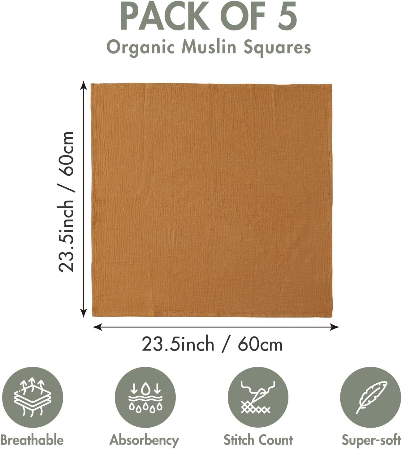 Muslin Receiving Blankets, Neutral Blanket Swaddling for Newborn Boys and Girls, 5 Pack Breathable