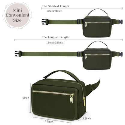 printe Small Diaper Bag with Portable Changing Pad, Crossbody Diaper Pack with Wipes Pocket, Women Waist Bag for Travel Stroller, Olive Green
