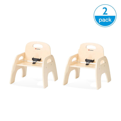 Foundations Simple Sitter 13” Low Wood Feeding Chairs, Wide No-Tip Base, Adjustable Safety Harness