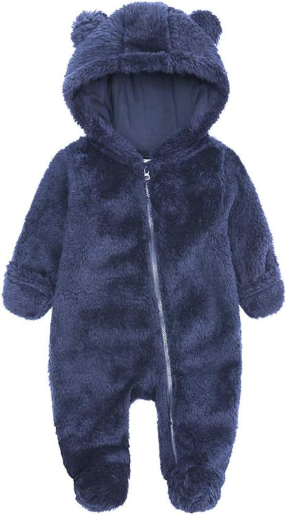 Newborn Baby Snowsuit Fleece Lined Onesie Outfits Warm Hooded Romper for Infant