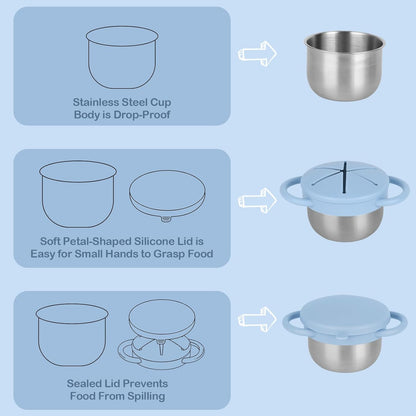 2 Pack Snack Cups for Toddlers Spill Proof - Detachable Stainless Steel Toddler Snack Cups with