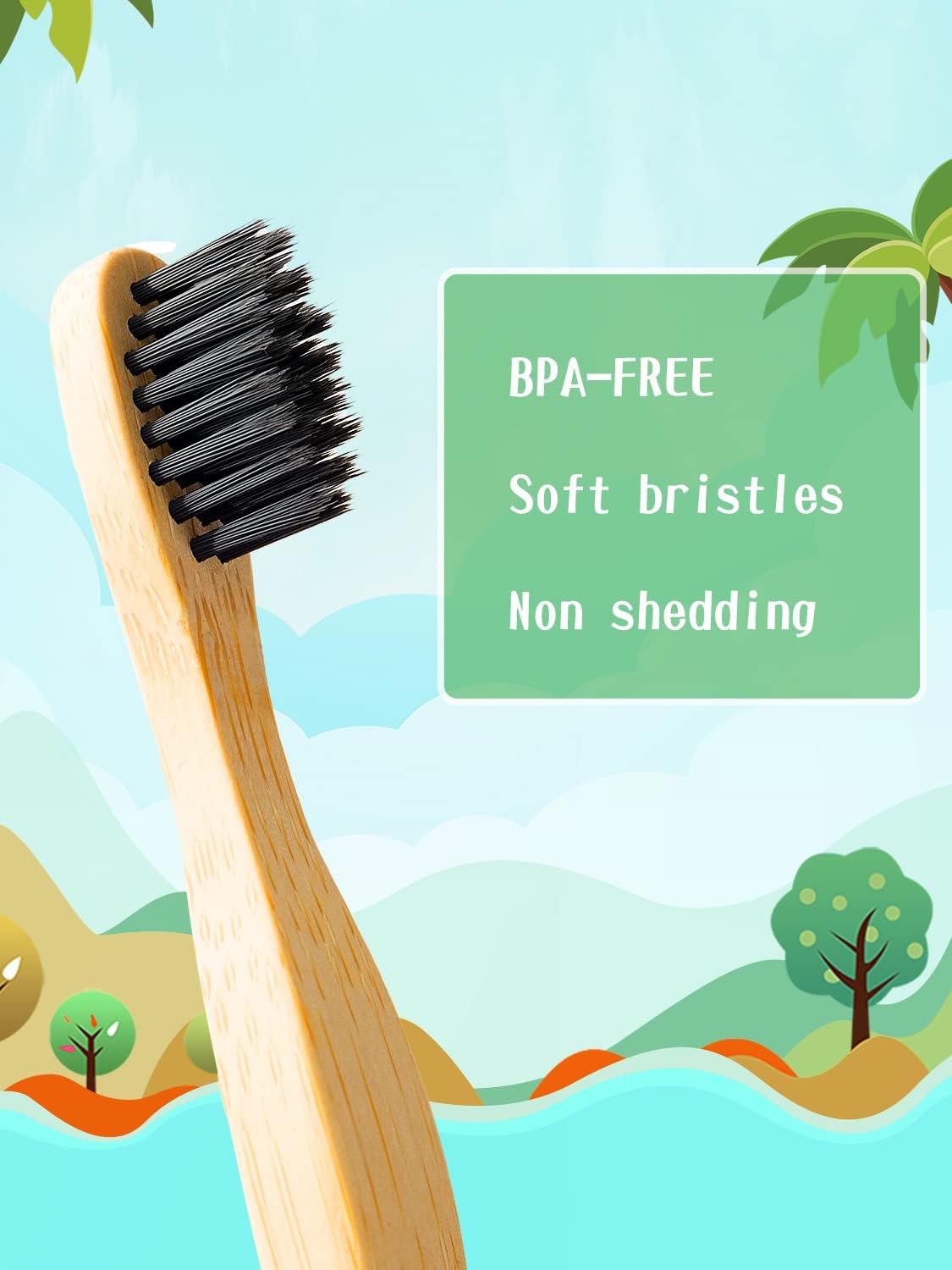 Bamboo Kids Toothbrushes (6 Pack) - Soft Bristle Organic Compostable BPA Free Toothbrush for Kids
