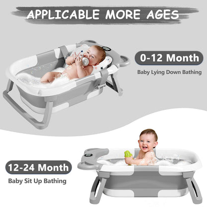 TPN Collapsible Baby Bathtub, Baby Bath Tub with Soft Cushion & Real-Time Thermometer, Baby Bathtub