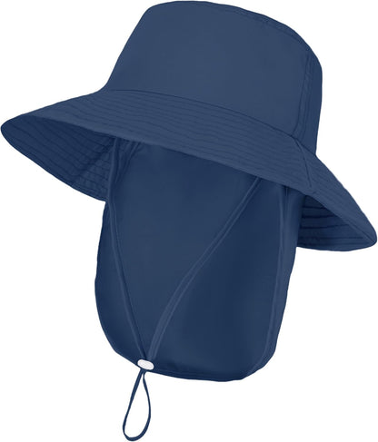Baby Sun Hat Toddler Bucket Hats with Removable Neck Flap for Boys Girls Kids with Wide Brim Summer Beach UPF 50+