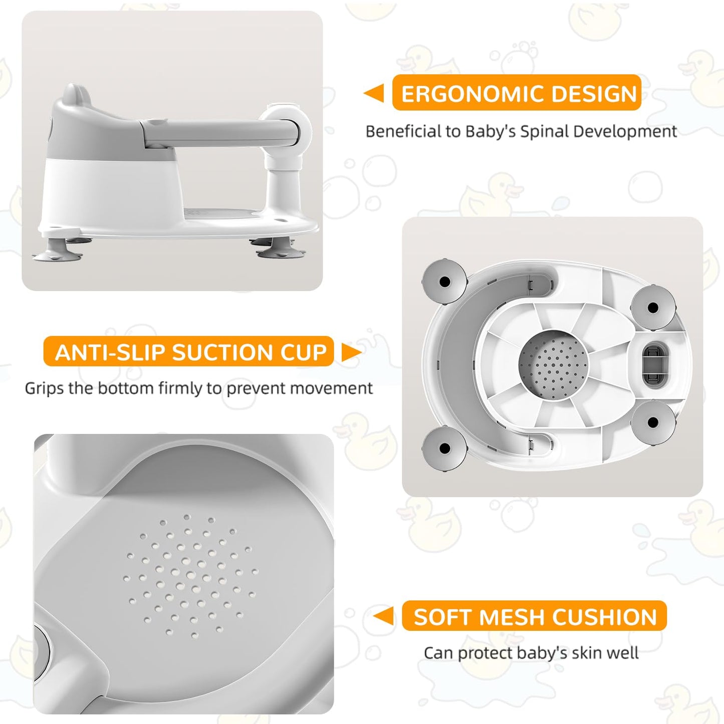 Baby Bath Seat for Babies 6 Months & up, Non-Slip Toddler Bath Seats for Babies Sitting Up, Safe