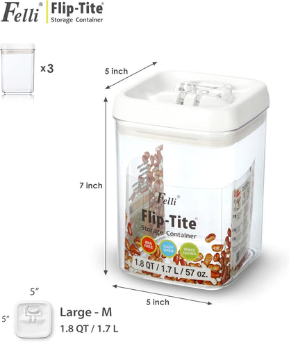Felli Flip Tite Food Storage Containers With Lid 5" LARGE Airtight Ring Lock Flip Top, Square