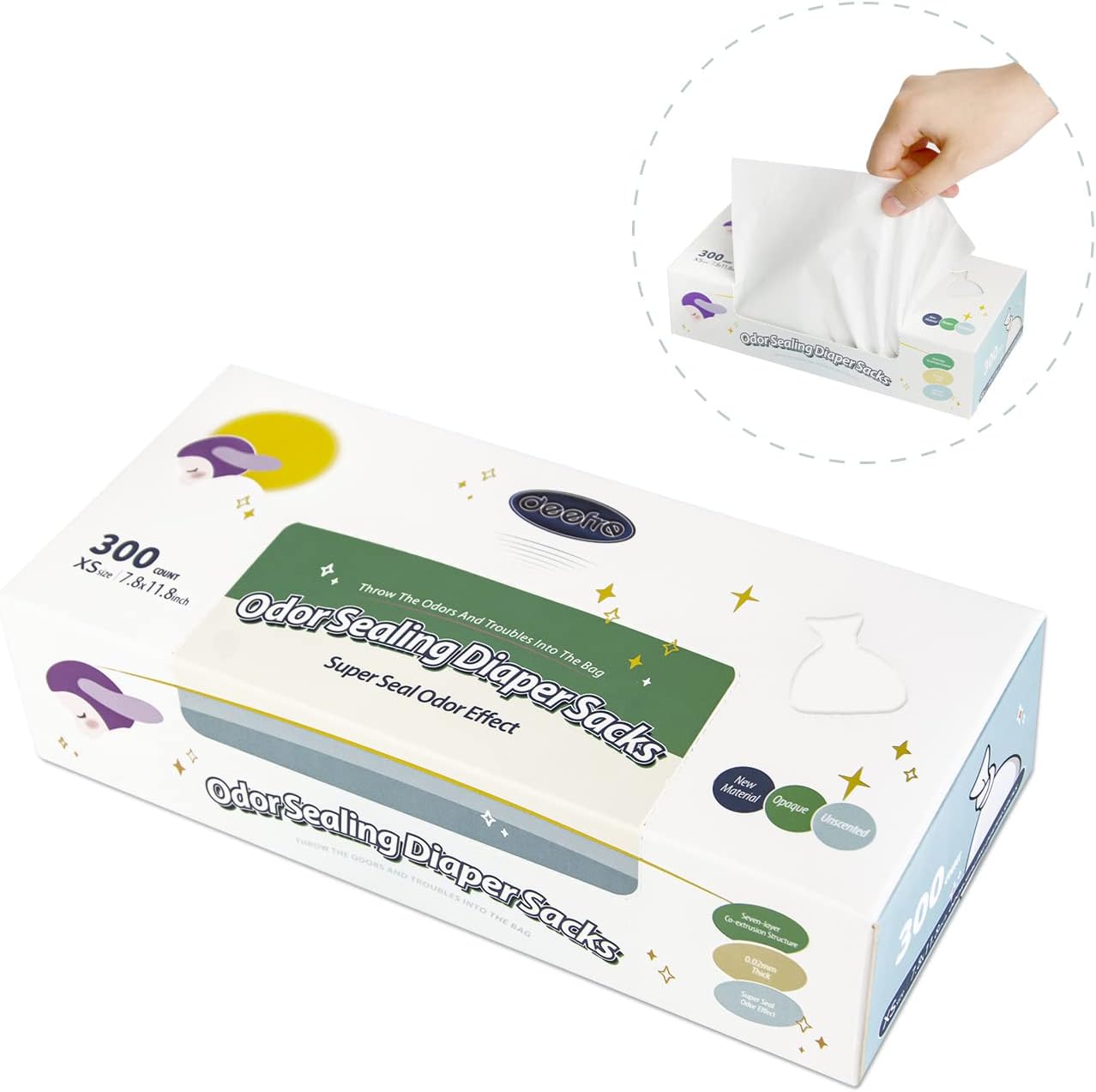 Odor Sealing Disposable Diaper Bags XS/300 Count Diaper Sacks Scented Diaper Trash Bags Large Capacity Diaper Disposal or Pet Waste Bags