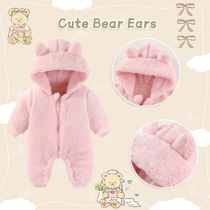 UVIPC Baby Newborn Bear Outfit Fleece Snowsuit Winter Clothes Hooded Jumpsuit Romper for Baby boy girl