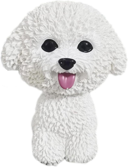 Resin Bobbing Head Dog Figurines Mini Bobblehead Puppy for Home Office Desk Car Dashboards Decor Ornaments (Bichon Frise)