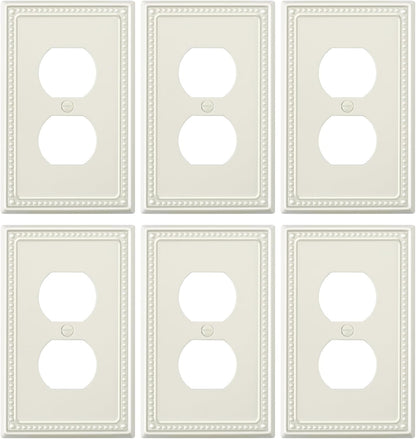 6-Pack Duplex Outlet Cover Plate, Light Almond Metal Wall Plates for Electrical Outlets, 1 Gang Receptacle Light Switch Cover, Pearls Decorative Switch Plates and Outlet Covers