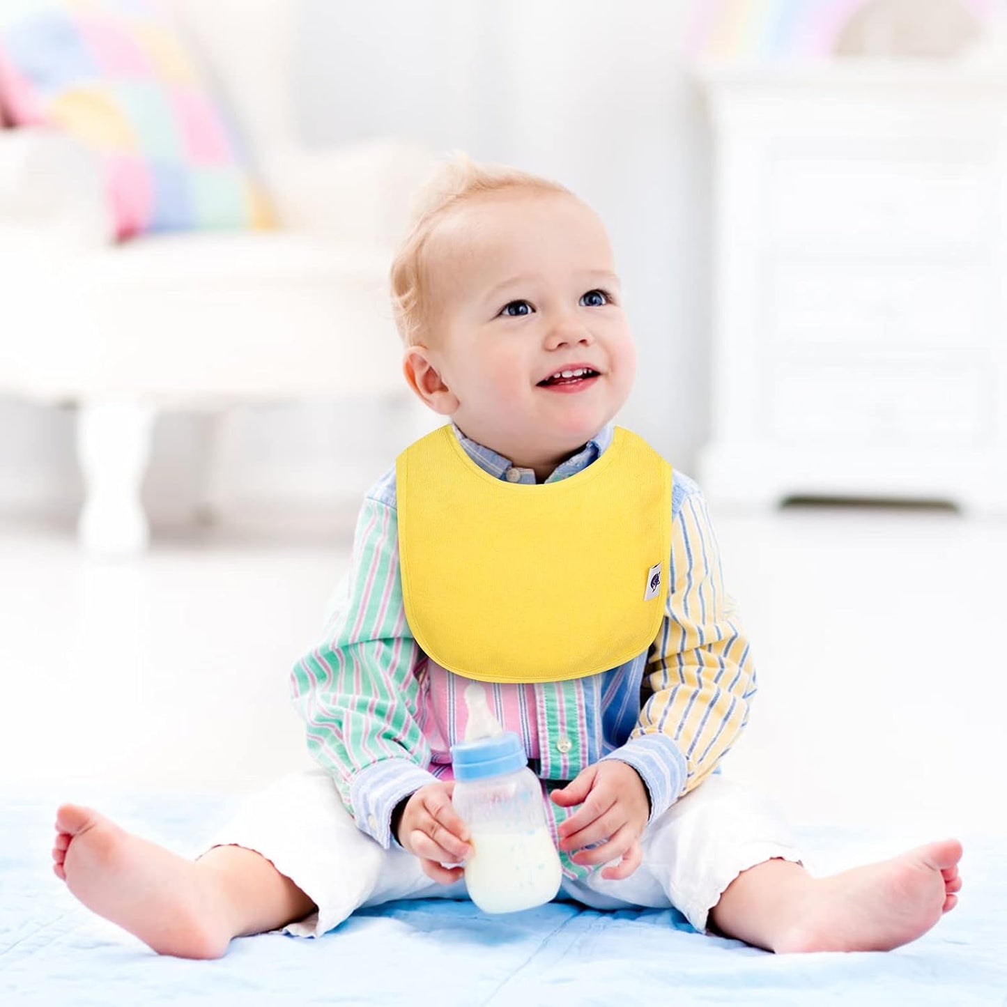 SPINFOX Waterproof Baby Bibs for Girls, Boy, Unisex Drool Bib Cotton Solid Knit Infant Feeding Bibs