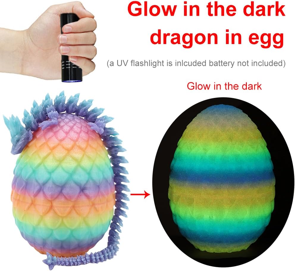 3D Printed Dragon Egg,Dragon Eggs with Dragon Inside,Crystal Dragon Fidget Toys,Full Articulated