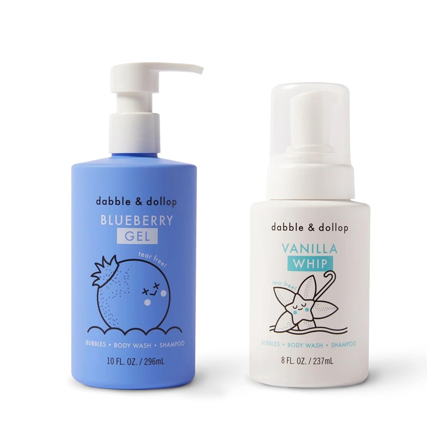 Dabble & Dollop Blueberry + Vanilla Body Wash & Shampoo – 3-in-1 Natural Bubble Bath for Kids, Made