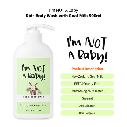 I'm NOT A Baby! Kids Body Wash– Dermatologist Tested, Allergen free, Cruelty-free, PETA, Gentle for