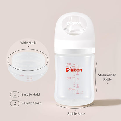 Pigeon PP Nursing Bottle Wide Neck, Anti-Colic, Streamlined Body, Natural Feel, Easy to Clean, 5.4