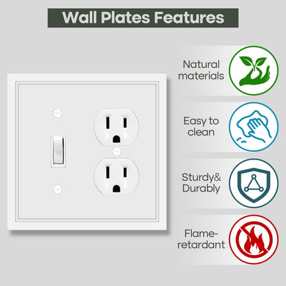 Toggle/Duplex Combo Light Switch Cover Plate White Classic Decorative Switch Plates Cover 2 Gang