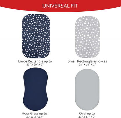 Bassinet Sheets Set 4 Pack for Baby Boy, Universal Fit for Oval, Hourglass and Rectangular