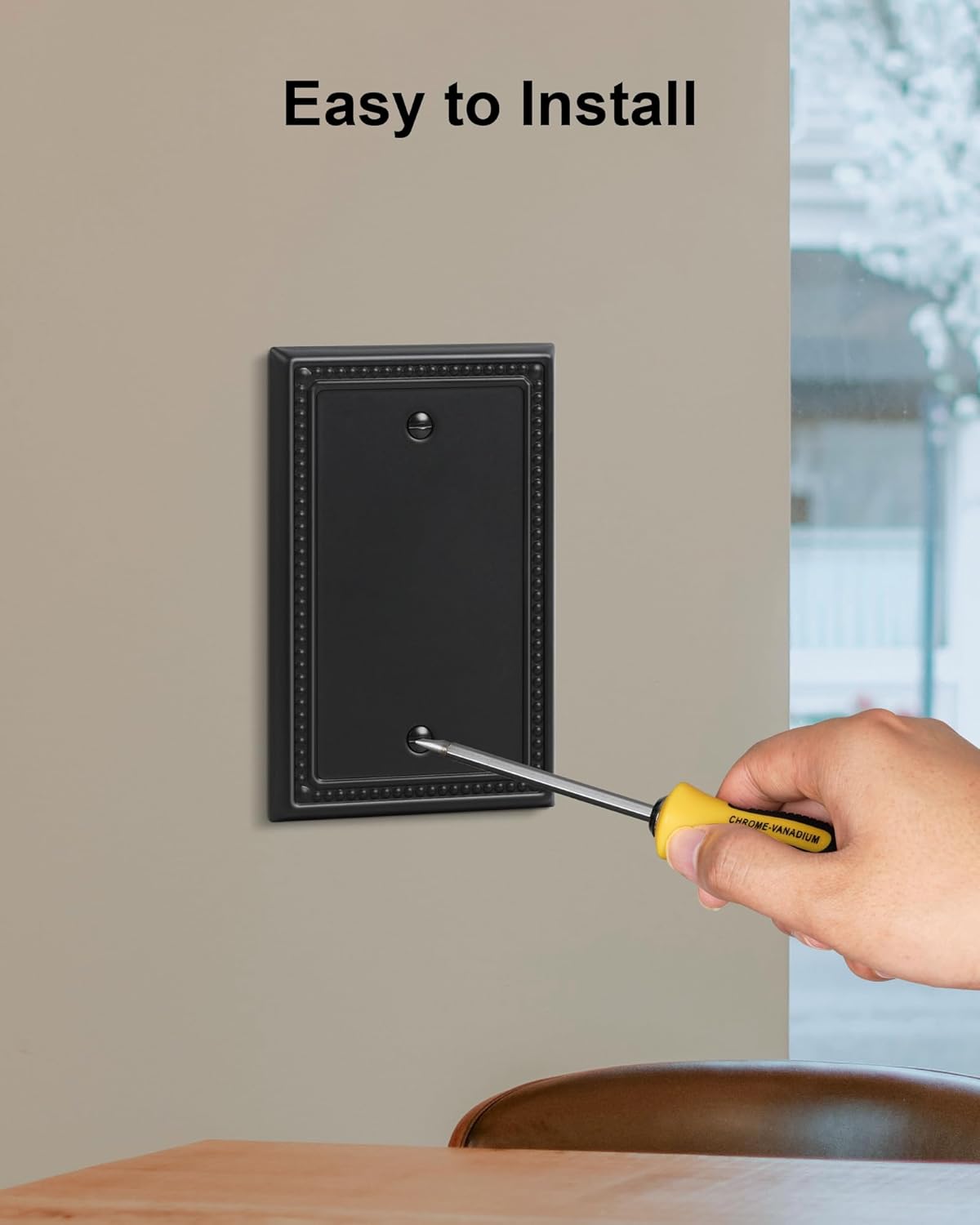 2-Pack Blank Outlet Cover Wall Plate, Metal Switch Plates Outlet Covers, Black Pearls Beaded Decorative Wall Plates for Electrical Outlets