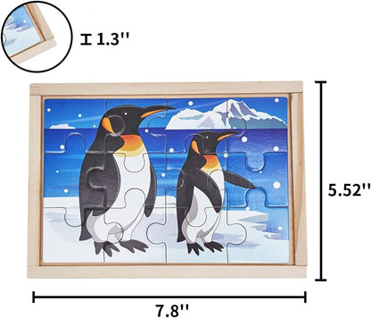 OLYDAUS Wooden Jigsaw Puzzles - Farm and Wild Animals - Set of 8 Puzzles - Preschool Kids and Toddlers Age 3 4 5
