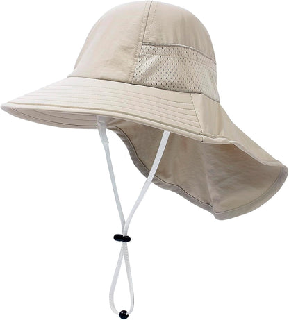 CHUNG Baby Sun Protection Hat Summer Toddler Adjustable UPF 50+ Wide Brim Neck Flap Beach Caps Boys Girls 1-12 Years Kids
