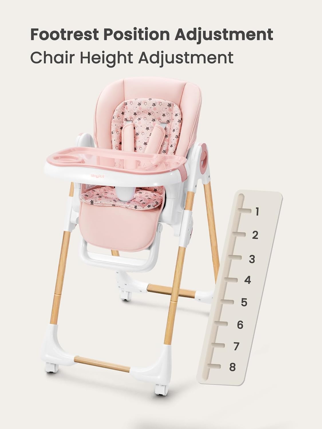 Foldable High Chair with Soft Cushion, High Chairs for Babies and Toddlers, Height Adjustable