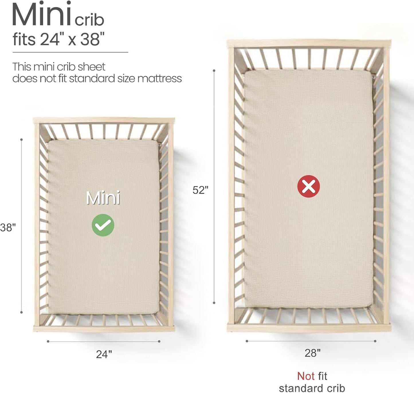 lulumoon Mini Crib Sheets Muslin: Soft Cotton Fitted Mini Crib Mattress Sheets for Boys and Girls