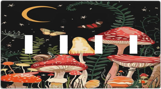 Moon Star Red Mushroom Forest Butterfly Green Plant Light Switch Covers Quad Toggle Electrical