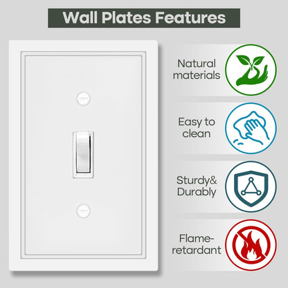 White Decorative Light Switch Cover Plate, Classic Single Toggle Switch Plate Covers, Natural Bamboo Fiber 1 Gang Wall Plates for Bathroom Kitchen- 4 Pack