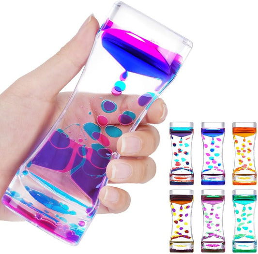 6 Pcs Liquid Motion Bubbler Timer, Oil Hourglass Liquid Sensory Calming Toy, Office Desk Toys Novelty Toys Fidget Toys for Kids and Adults Stress Relief and Anxiety Fidget Water Timers