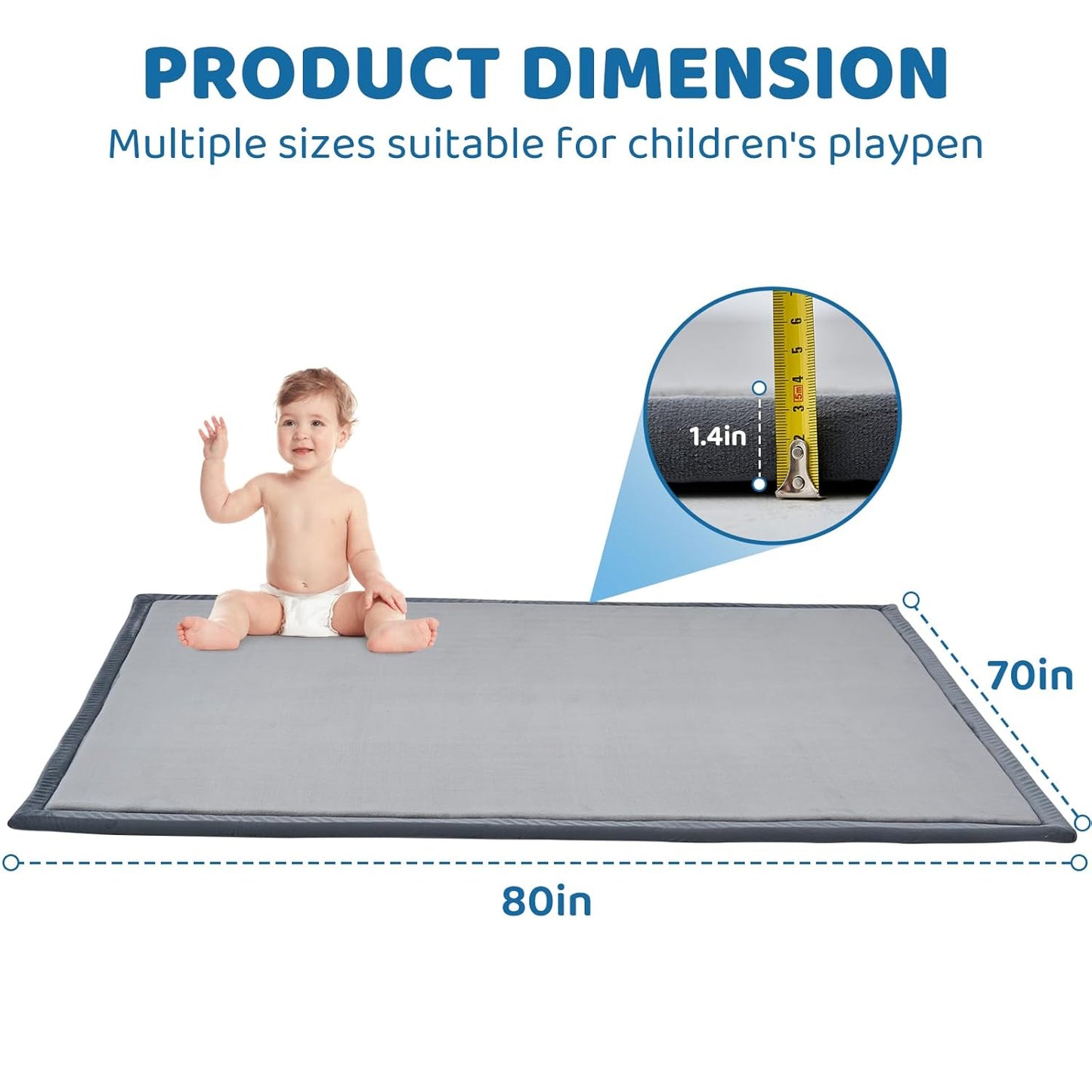 SUNYRISY 70x80in Baby Play Mat for Floor, 1.4in Thick Soft Memory Foam Crawling Tummy Time Mat for Toddlers Infants Kids, Non-Slip Bottom Baby Rugs for Nursery