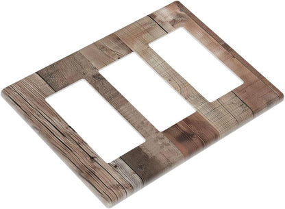 Decorative Outlet Covers Retro Wood Plank Vintaga Wooden Board 3 Gang Wall Plate Triple Rocker Light Switch Cover Plate Jumbo Electrical GFCI Faceplate for Bedroom Home Decor