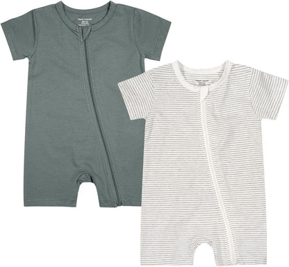 Teach Leanbh Baby Boys or Girls 2 Pack Pajamas Cotton Short Sleeve Zipper Romper Jumpsuits Sleep and Play 3-24 Months …