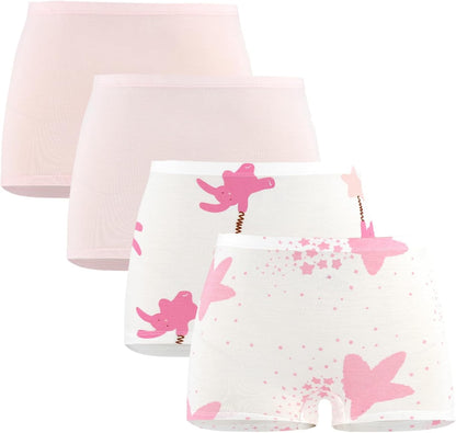 SEAUR Girls' Seamless Underwear 4-Pack Soft Breathable Ice Silk Boyshorts Panties Cute Prints Boxer Briefs for 6-16 Years