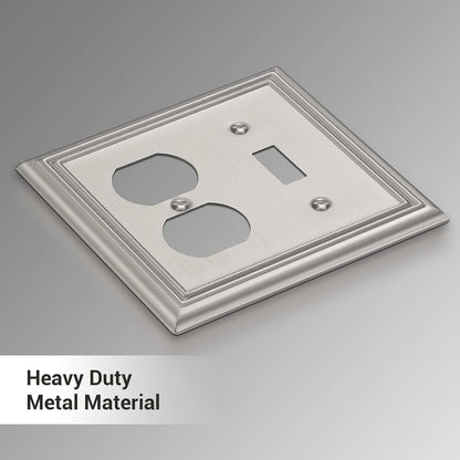 DEWENWILS Combo Toggle/Duplex Wall Plates, Brushed Nickel Double Outlet Covers, 2-Pack