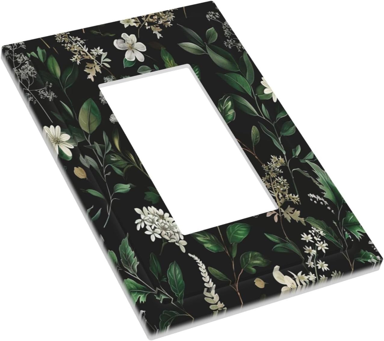 Decorative Outlet Covers Rustic Green Leaves White Flower 1 Gang Single Decora GFCI Device Light Switch Covers Plate 1 Rocker Wall Plate Jumbo Faceplate for Country Bedroom Home Decor