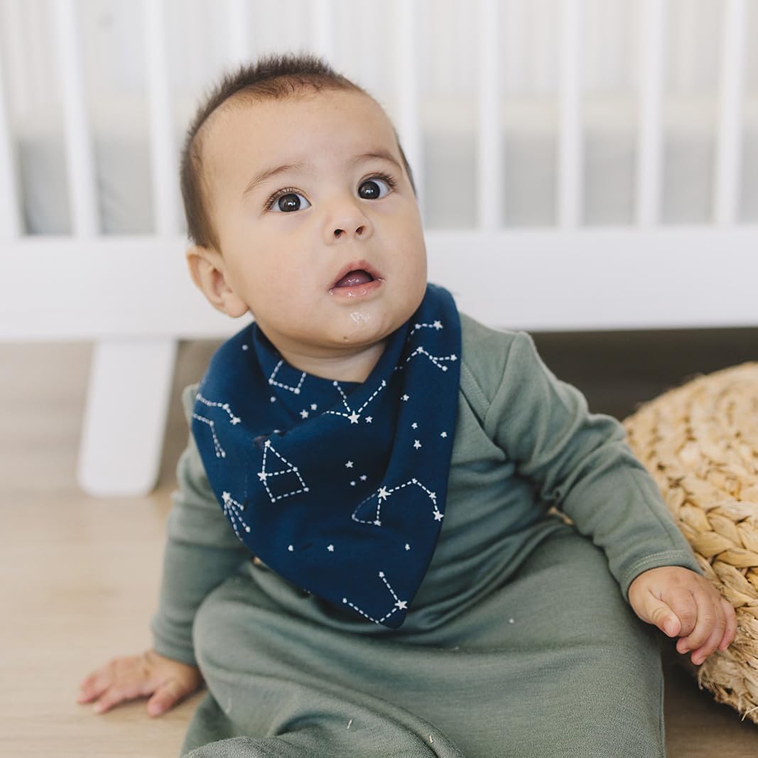 Woolino Merino Wool Baby Bibs - Highly Absorbent Bandana Bib with Cotton Outer Layer and Merino Wool Inner Layer - Pack of 2