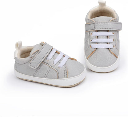 SOFMUO Baby Boys Girls High Top Ankle PU Leather Sneakers Soft Rubber Sole Infant Moccasins Newborn Oxford Loafers Anti-Slip Toddler Wedding Uniform Dress Shoes