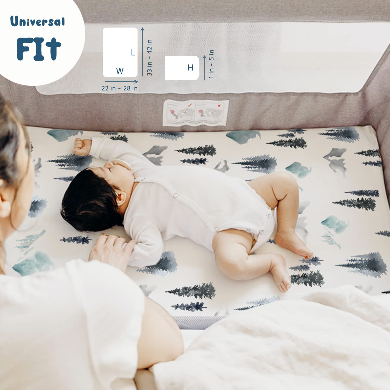 Stretch Ultra Soft Jersey Knit Fitted Pack and Play Sheets Set 2 Pack, Fit Portable/Mini Cribs
