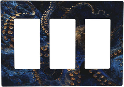 Decorative Outlet Covers Horror Night Blue Ocean Evil Octopus 3 Gang Wall Plate Triple Rocker Light Switch Cover Plate Jumbo Electrical GFCI Faceplate for Bathroom Home Decor