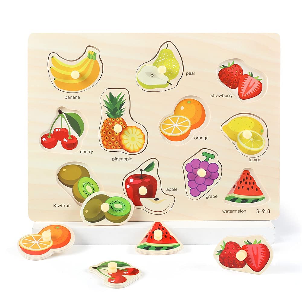 GRINNNIE Wooden Peg Puzzle for Toddlers 3 4 5 Years Old, 4 PCS Montessori Educational Learning
