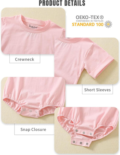 Jimonda Baby Bubble Romper Boy Girl Solid Color T-Shirt Outfits Short Sleeve Bodysuit Organic Cotton 2Pcs