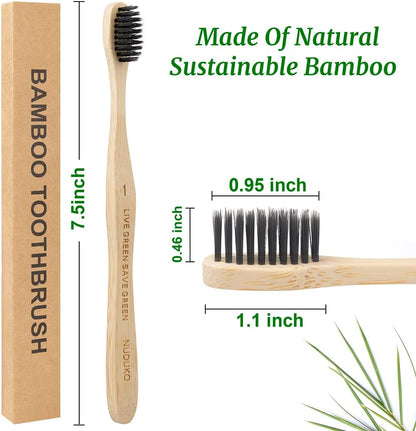Bamboo Toothbrushes Soft Bristles, Biodegradable Eco-Friendly Toothbrush 10 Pack, BPA Free Charcoal
