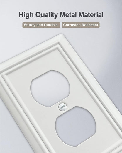 4-Pack Duplex Outlet Cover, Metal Wall Plate for Electrical Outlet, Light Switch, Decorative Off White Face Plate, 3.15 * 4.88, Midsize