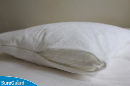 Set of 2 Standard Size SureGuard Pillow Protectors - 100% Waterproof, Bed Bug Proof, Hypoallergenic - Premium Zippered Cotton Terry Covers