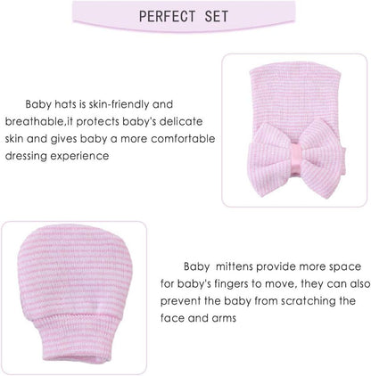 Baby Caps and Mittens Newborn Hospital Beanie Hats No Scratch Gloves Soft Babies Gift Set for Boys Girls