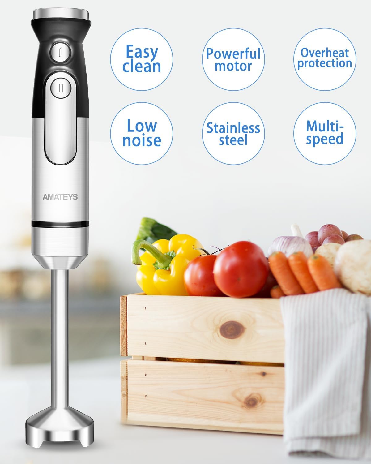 Immersion Blender Handheld,700W Hand Mixer Infinitely Variable Speeds,Multi-function Stainless