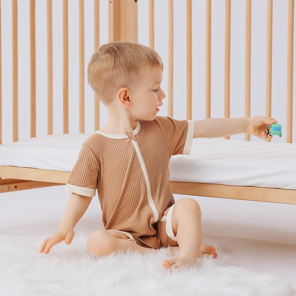 Bafeicao Unisex Baby Boy Girl 2 Pack Rompers Short Sleeve 2 Way Zipper One Piece Jumpsuits Clothes Sets