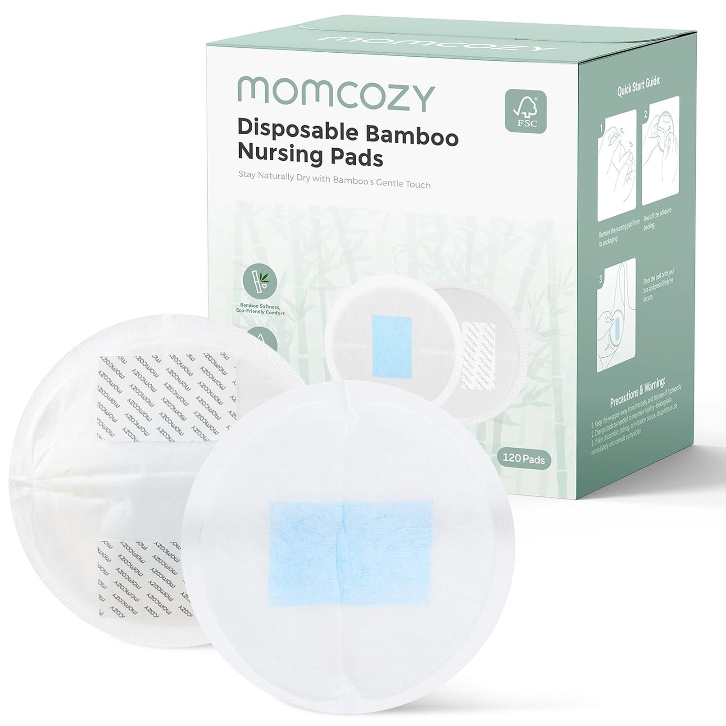 Momcozy Bamboo Disposable Nursing Pads, Advanced Blue Core for Ultra-Absorbent, Leakproof & 3D